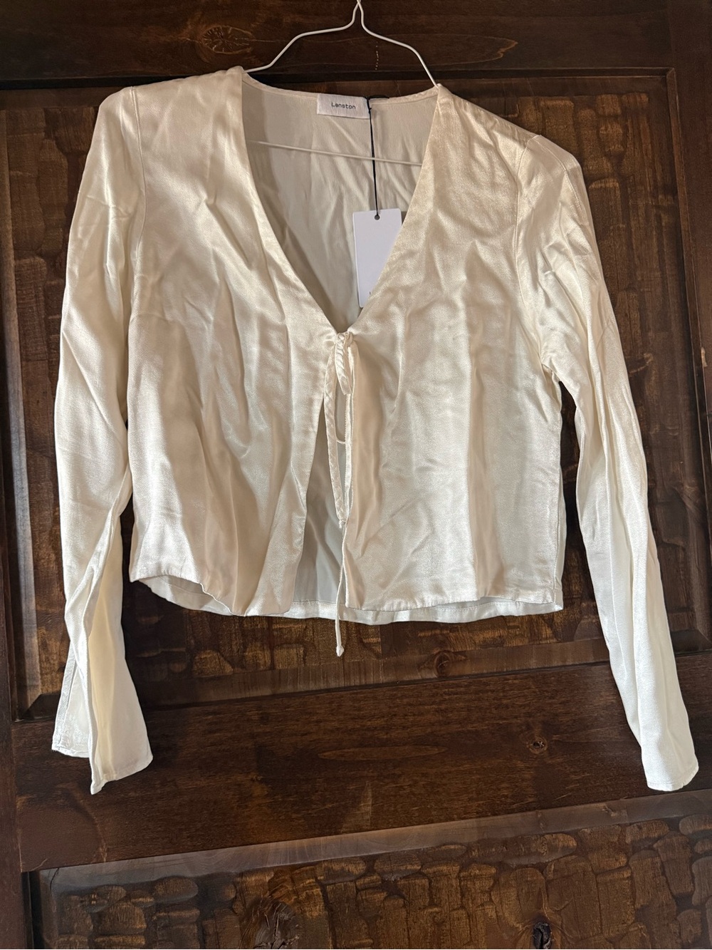 Lovely Tie-Front ivory/shine Long Sleeve Blouse